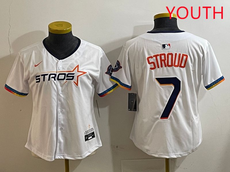 Youth Houston Astros #7 Stroud White Fourth generation Joint Name Nike 2025 MLB Jersey style 1